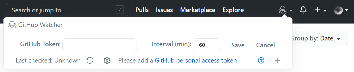 newly initialized watcher asking for a GitHub token