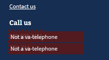 page showing red outlined telephone links that should be va-telephone we components