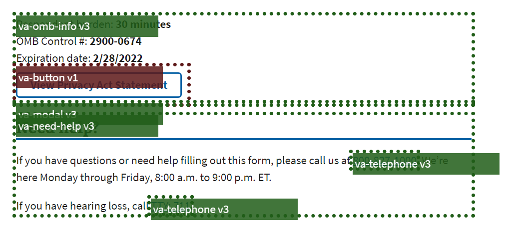 page showing green outlined v3 web components and one red outlined v1 web component