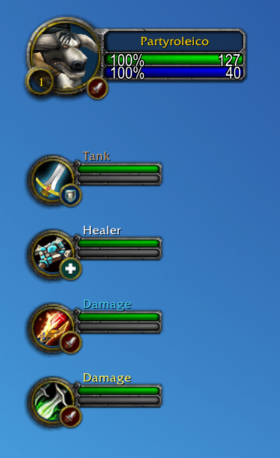 The simulated group, with a role icon on each portrait