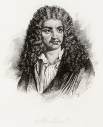 Molière etching - courtesy : https://archive.org/details/greatmenfamouswo07hornuoft/page/68/mode/2up/*)