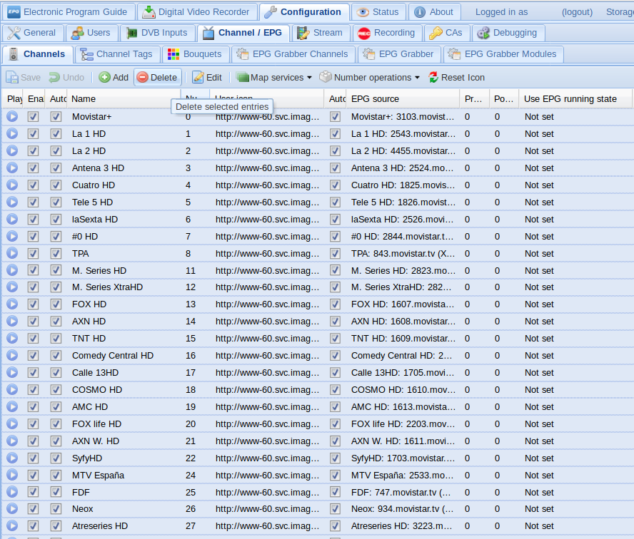 TVHeadend Channels Config