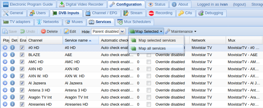 TVHeadend Services Config