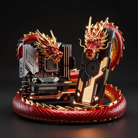 A red and gold dragon rendered in Prestige