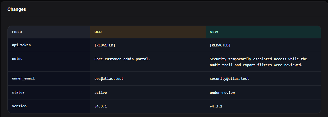 Filament Logger redacted changes table