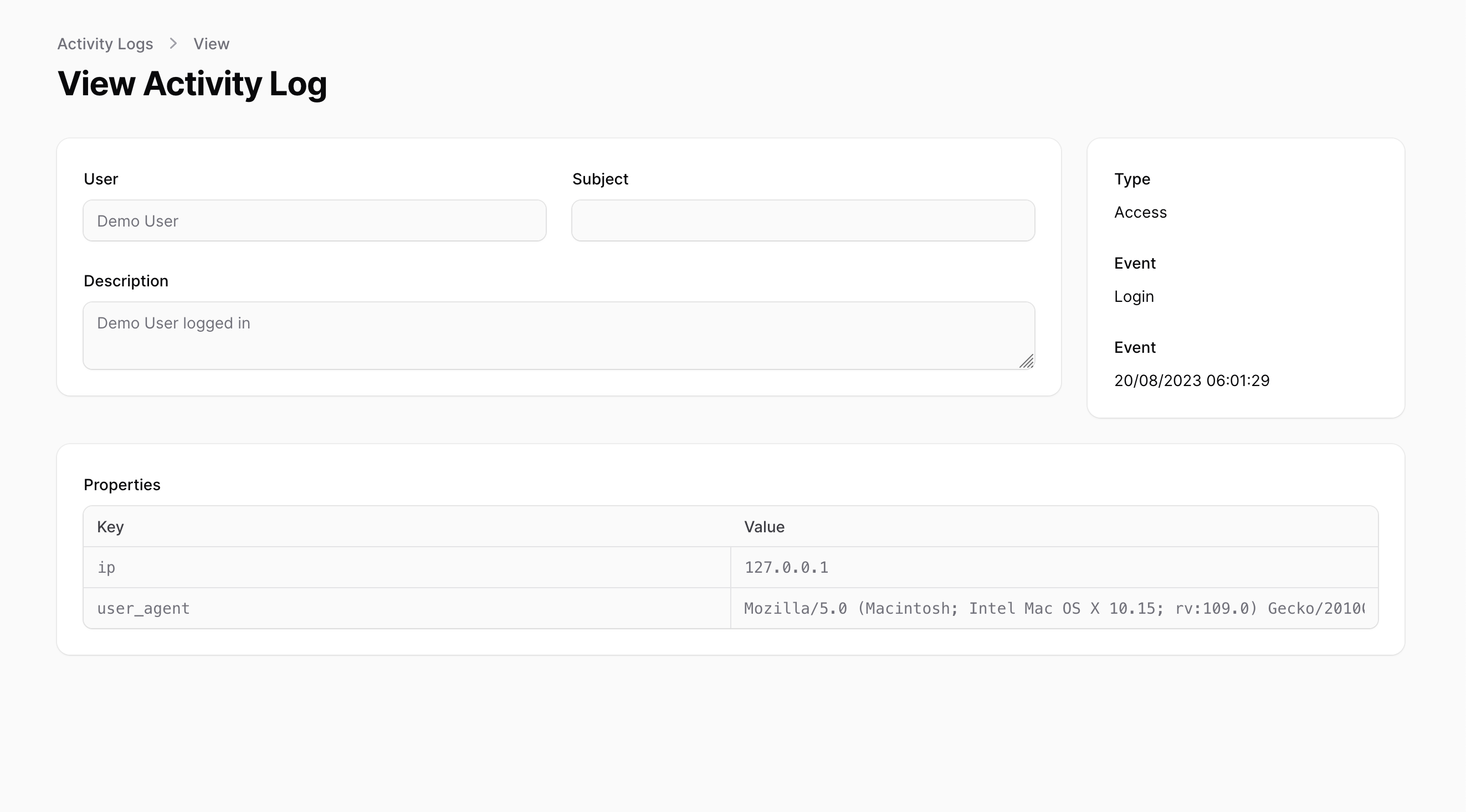 Filament Logger structured diff view
