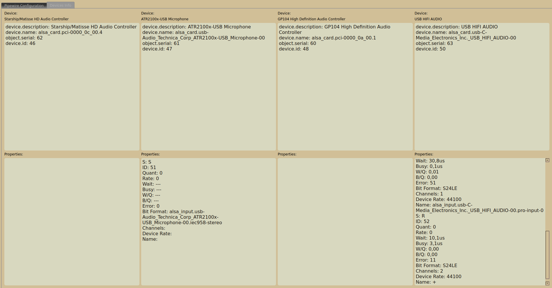 pipewire devices properties