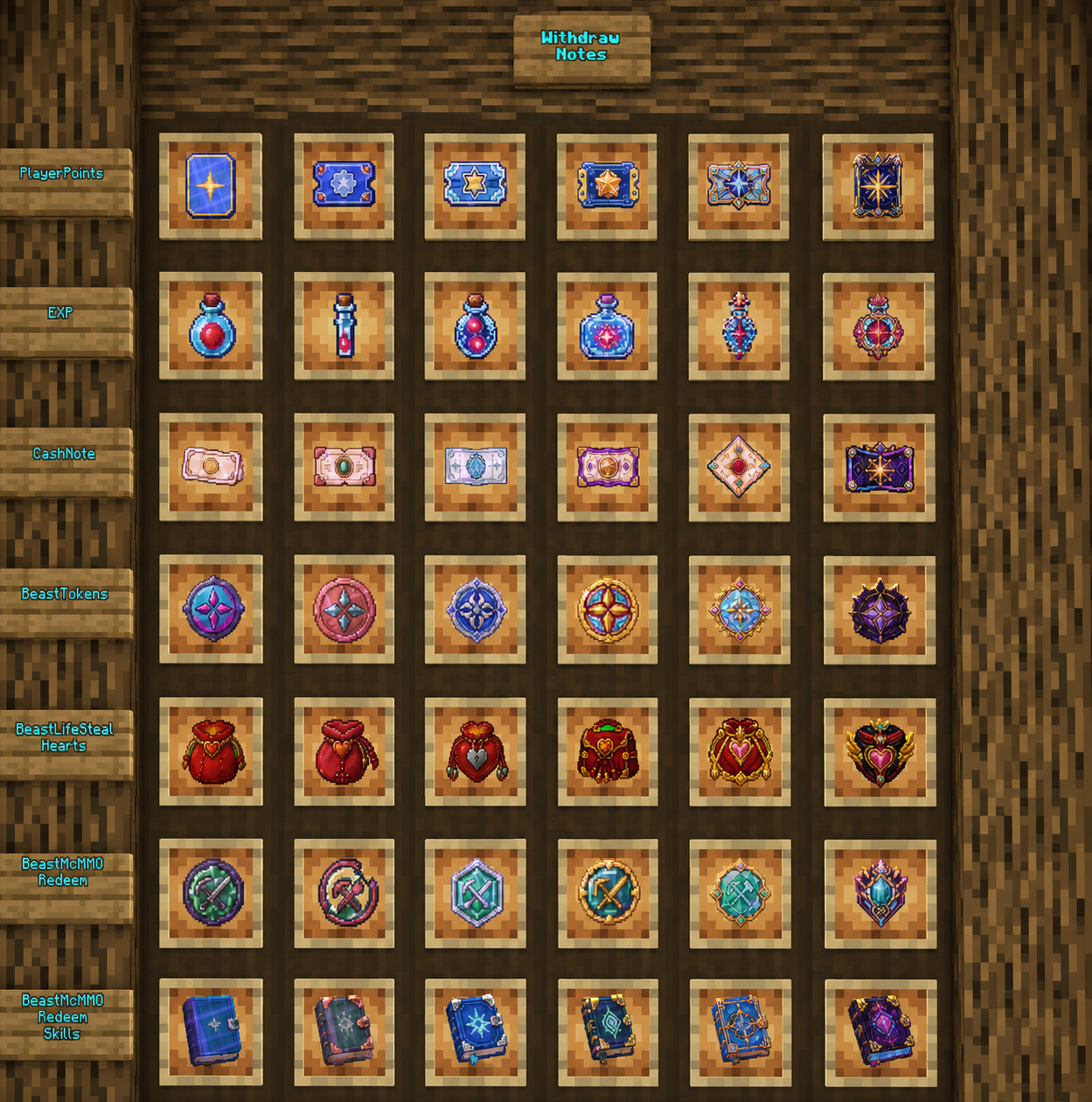 All 42 BeastWithdraw Treasury item variants arranged by family and tier