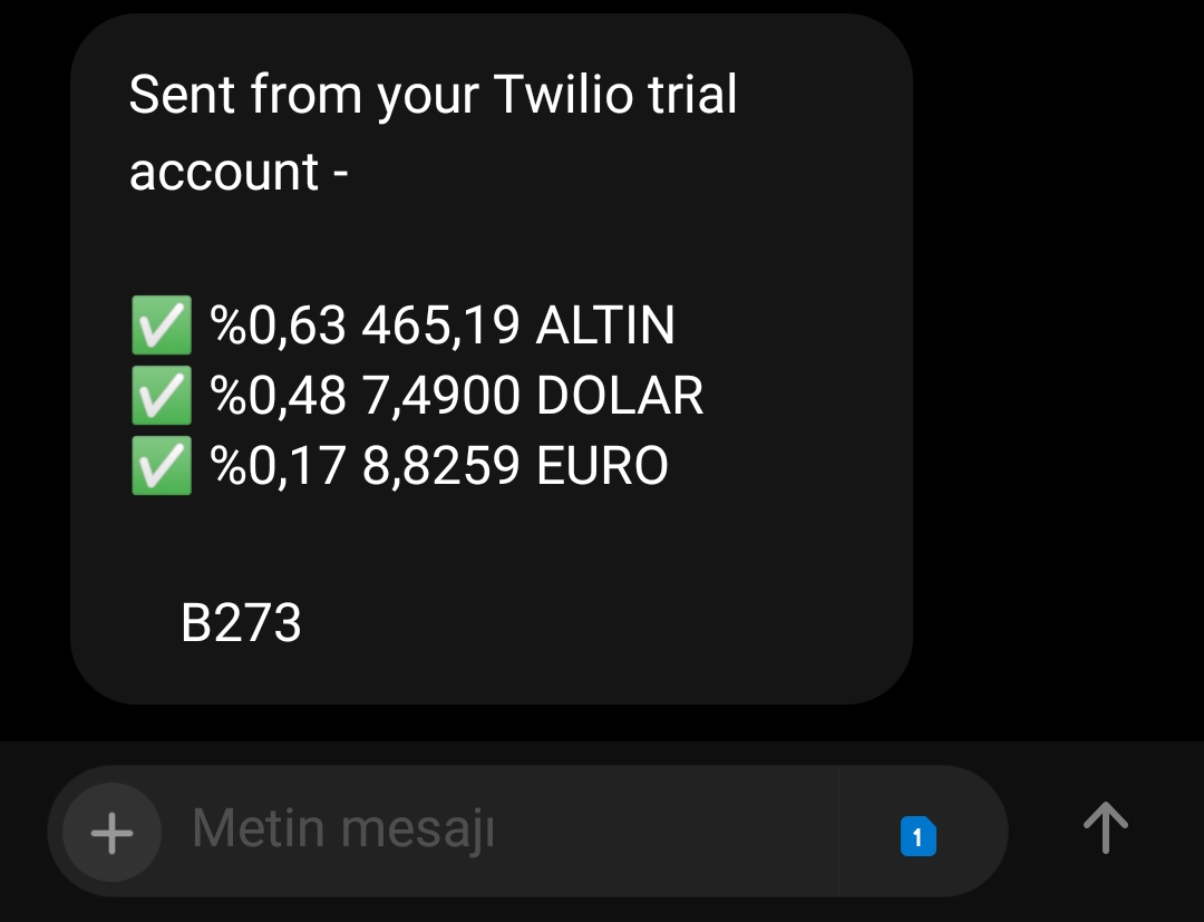 Sent from twilio account screenshot