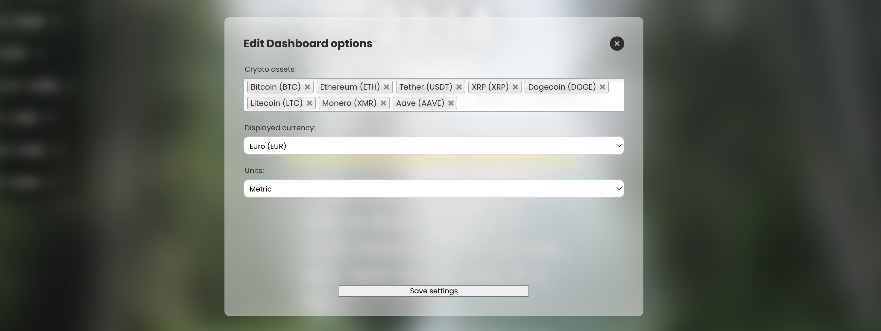 the preferences modal