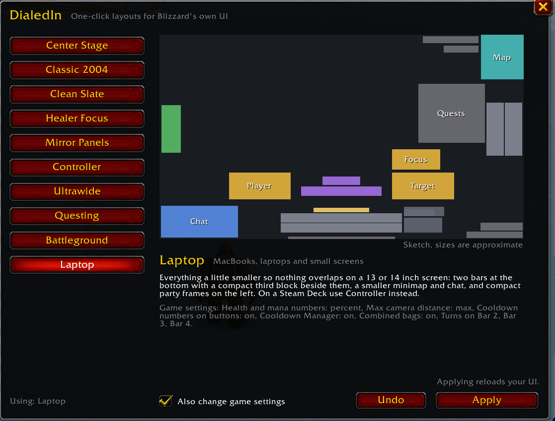 The DialedInUI layout picker in game