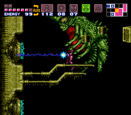 Defeating Draygon through the electrified Grapple Beam conduit
