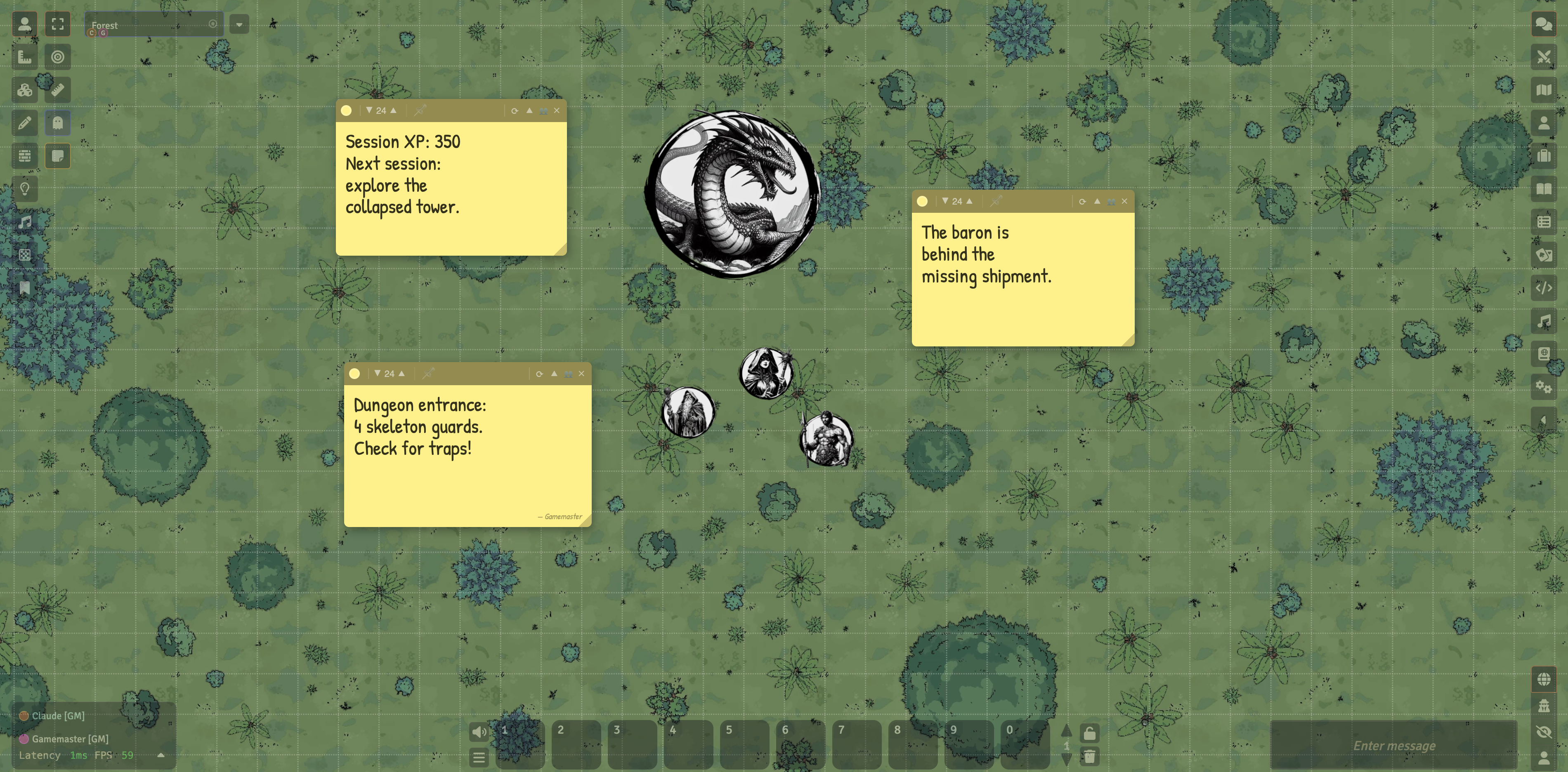 Three Waymarks on a Foundry VTT canvas