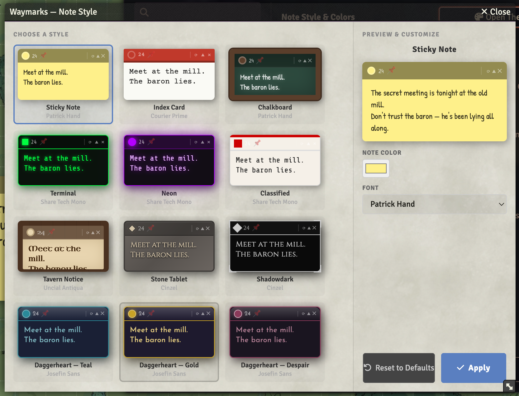 Waymarks Theme Picker showing all 12 theme cards