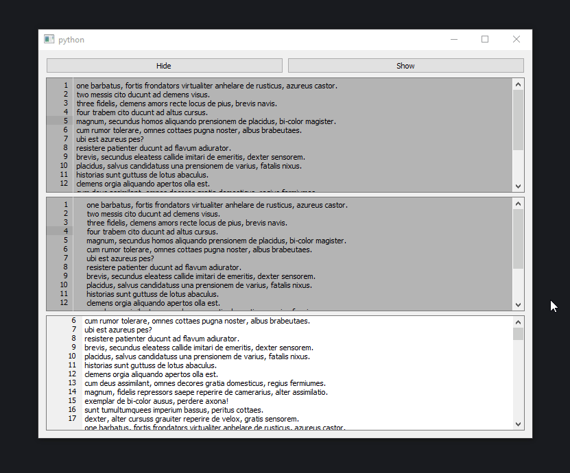 demo gif of using the LinenumberedTextEditor