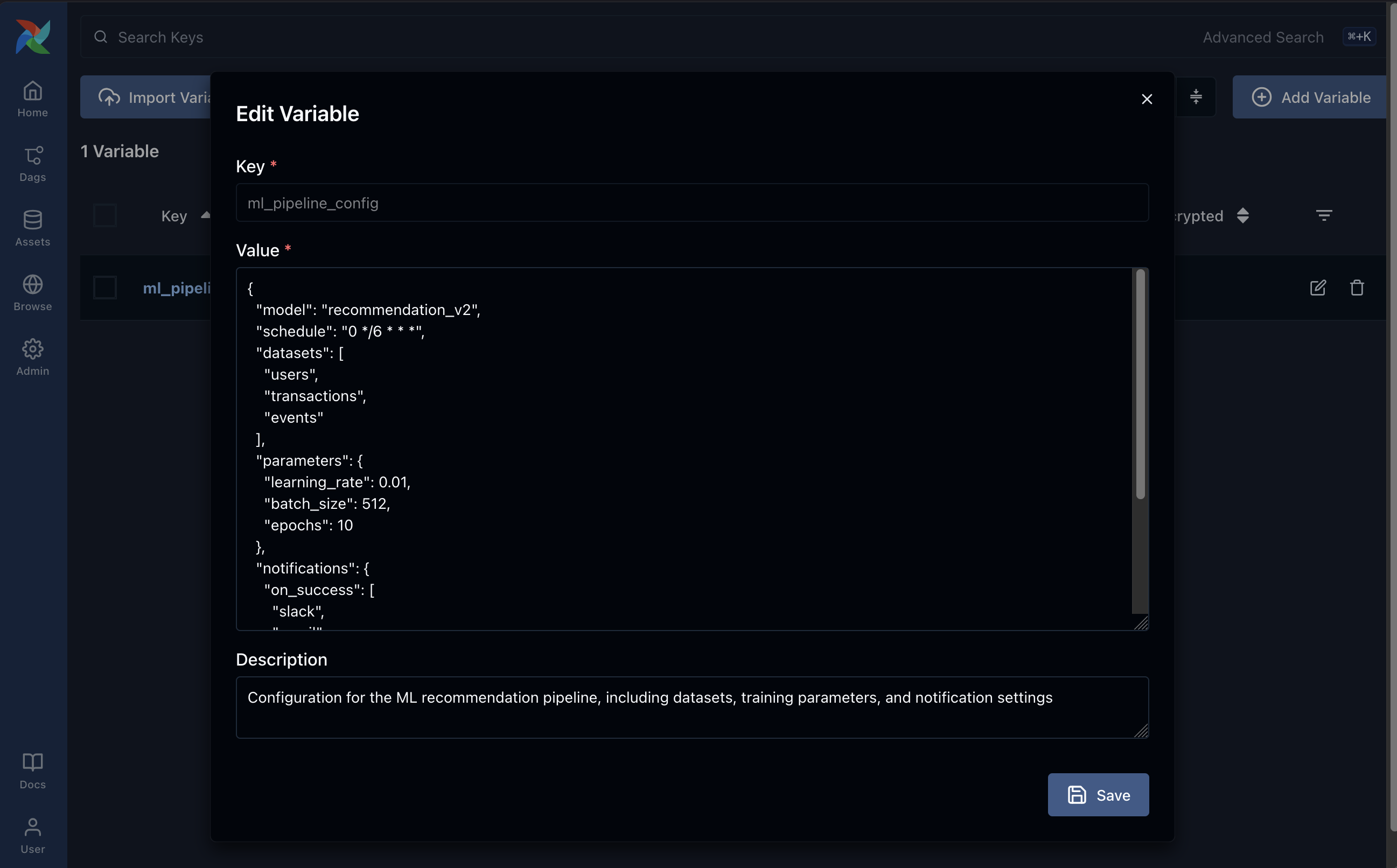 Default Airflow Variables UI