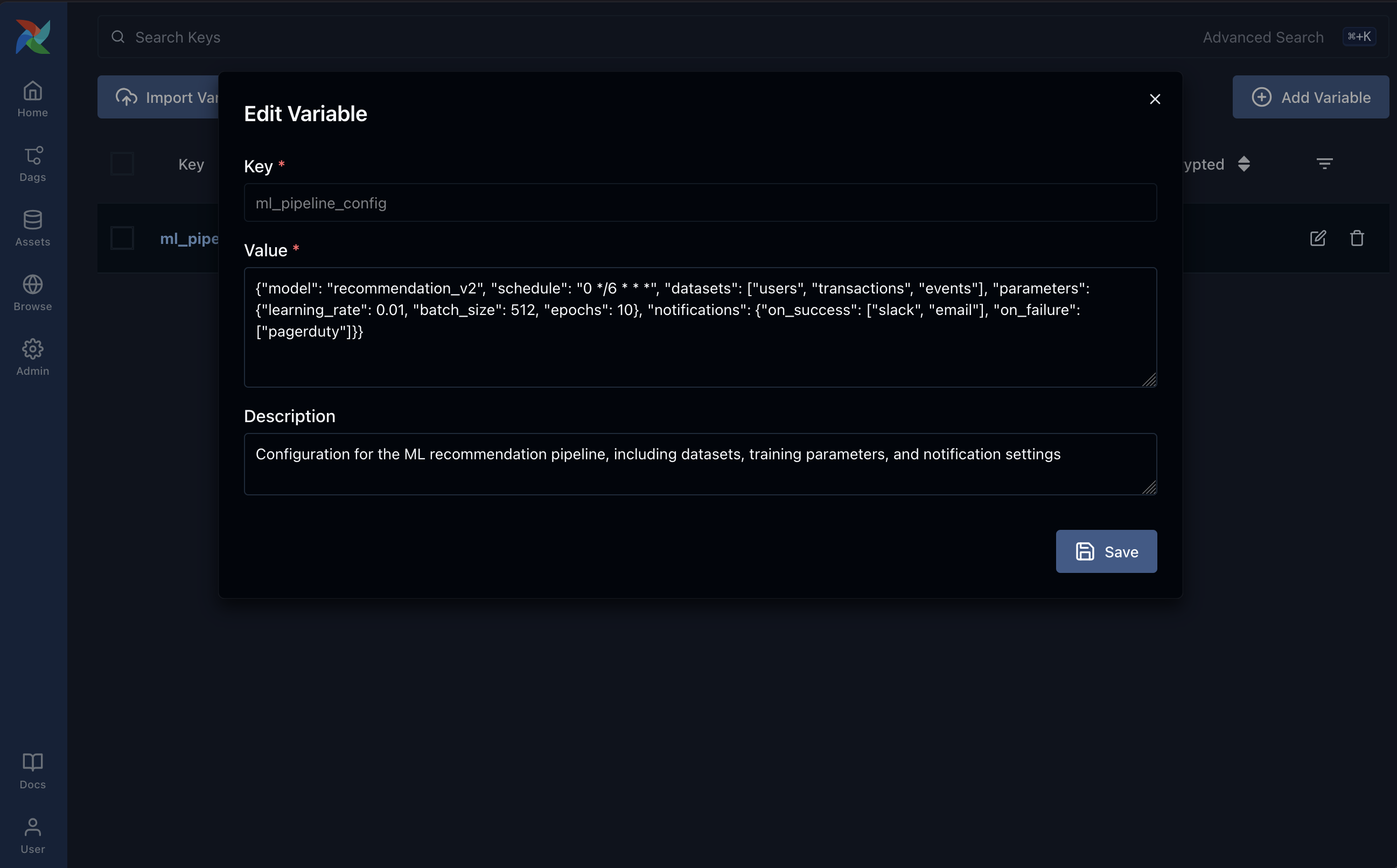 Default Airflow Variables UI
