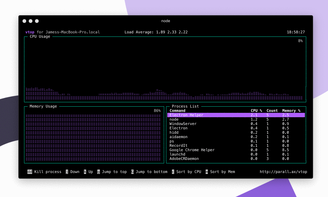 vtop - 讓你愛不釋手的優雅圖形進程管理工具