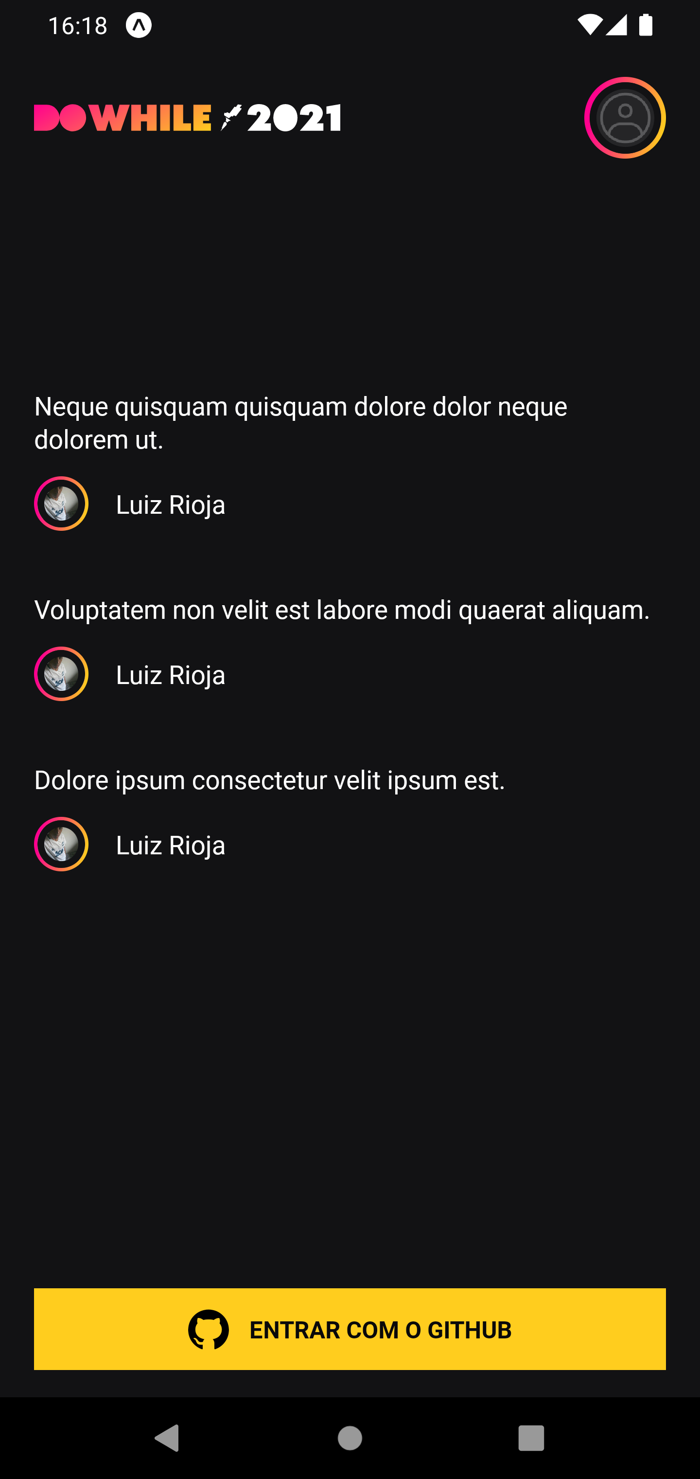 Home mobile com comentários enviados