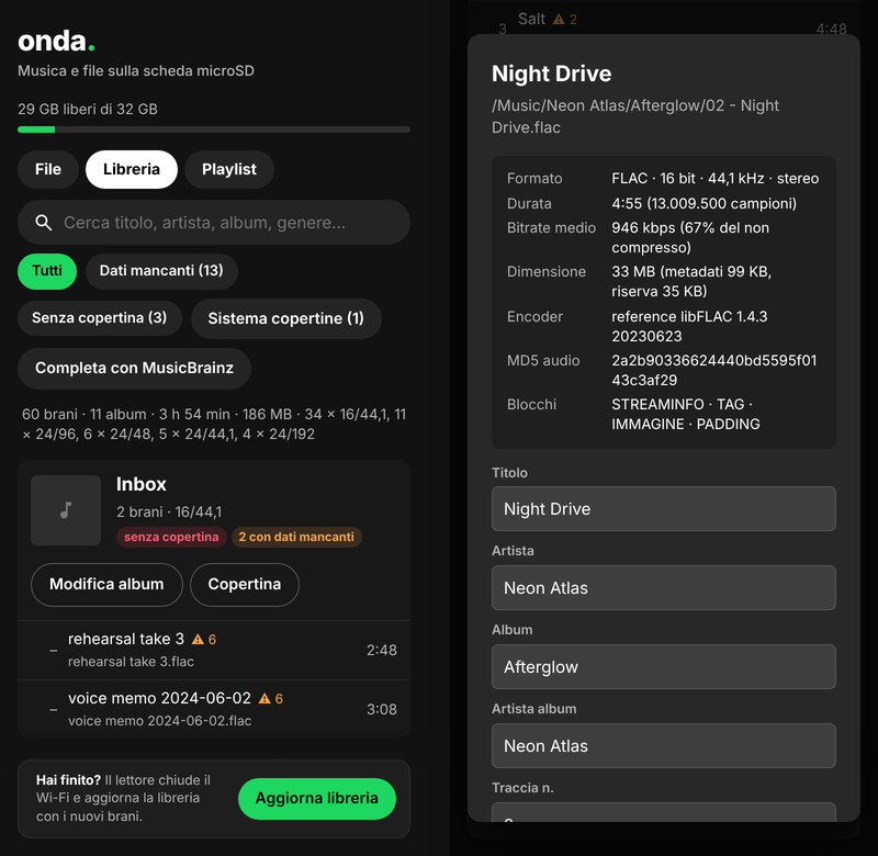 The library and the song editor on a phone