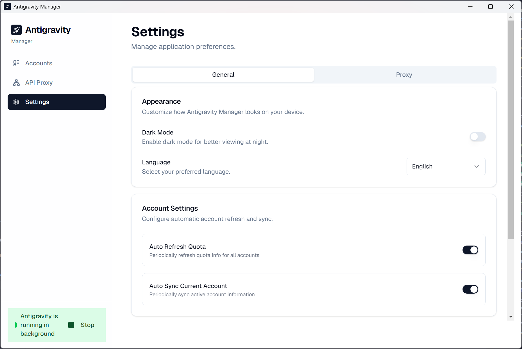 Settings Interface