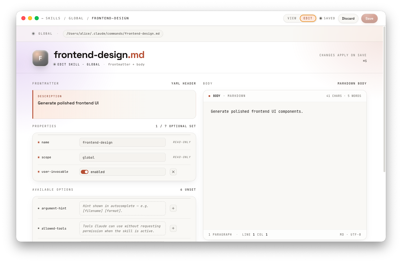ClaudeLens — Skill Editor Light