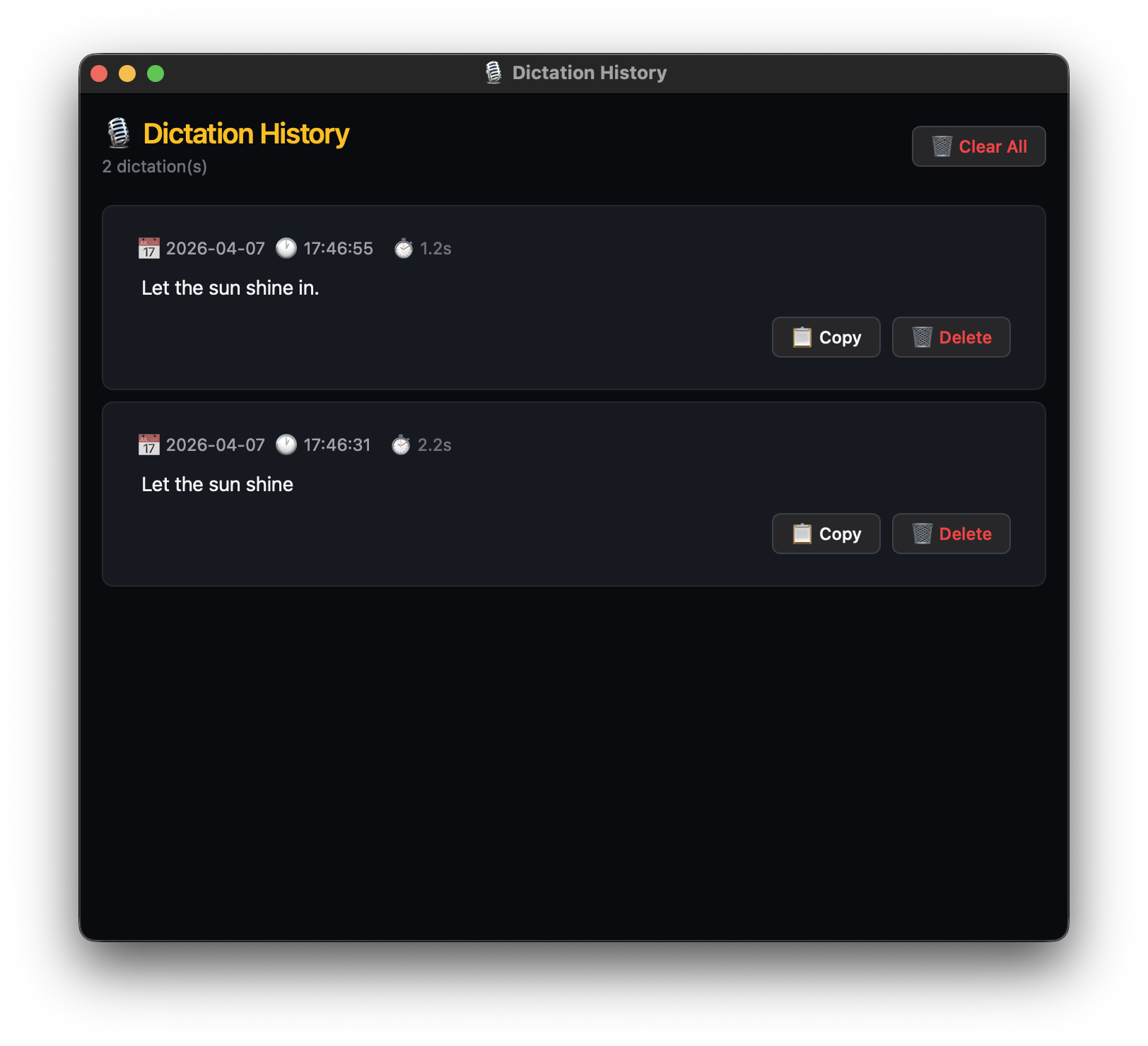 Dictation History
