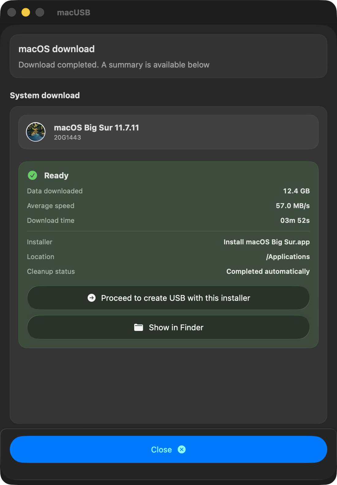 Downloader summary view