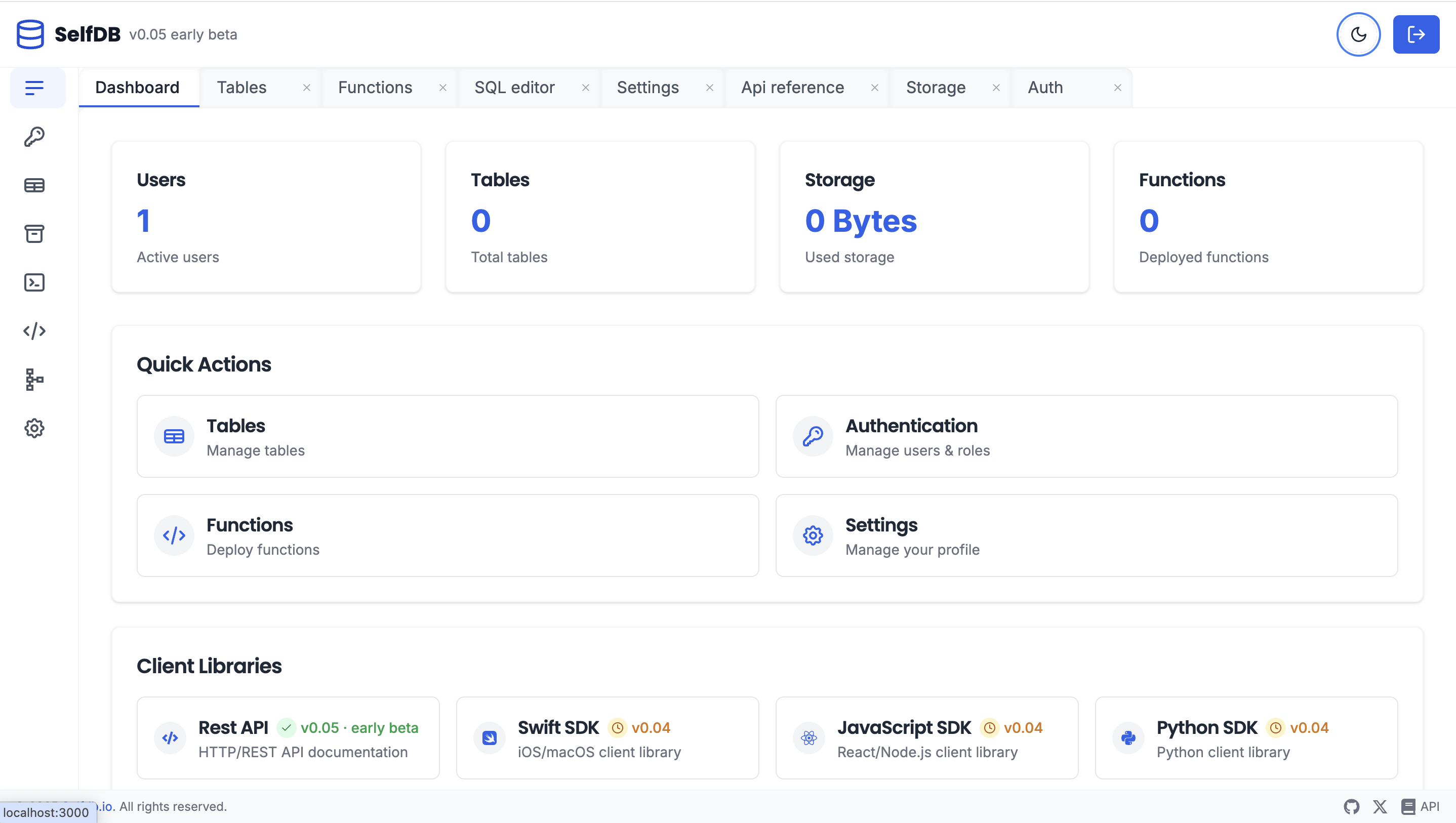SelfDB Dashboard