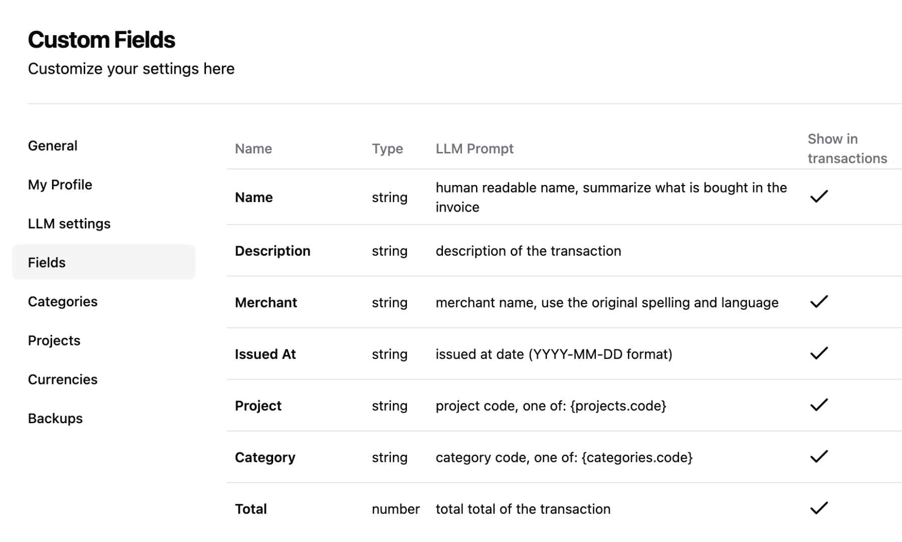 Custom Categories