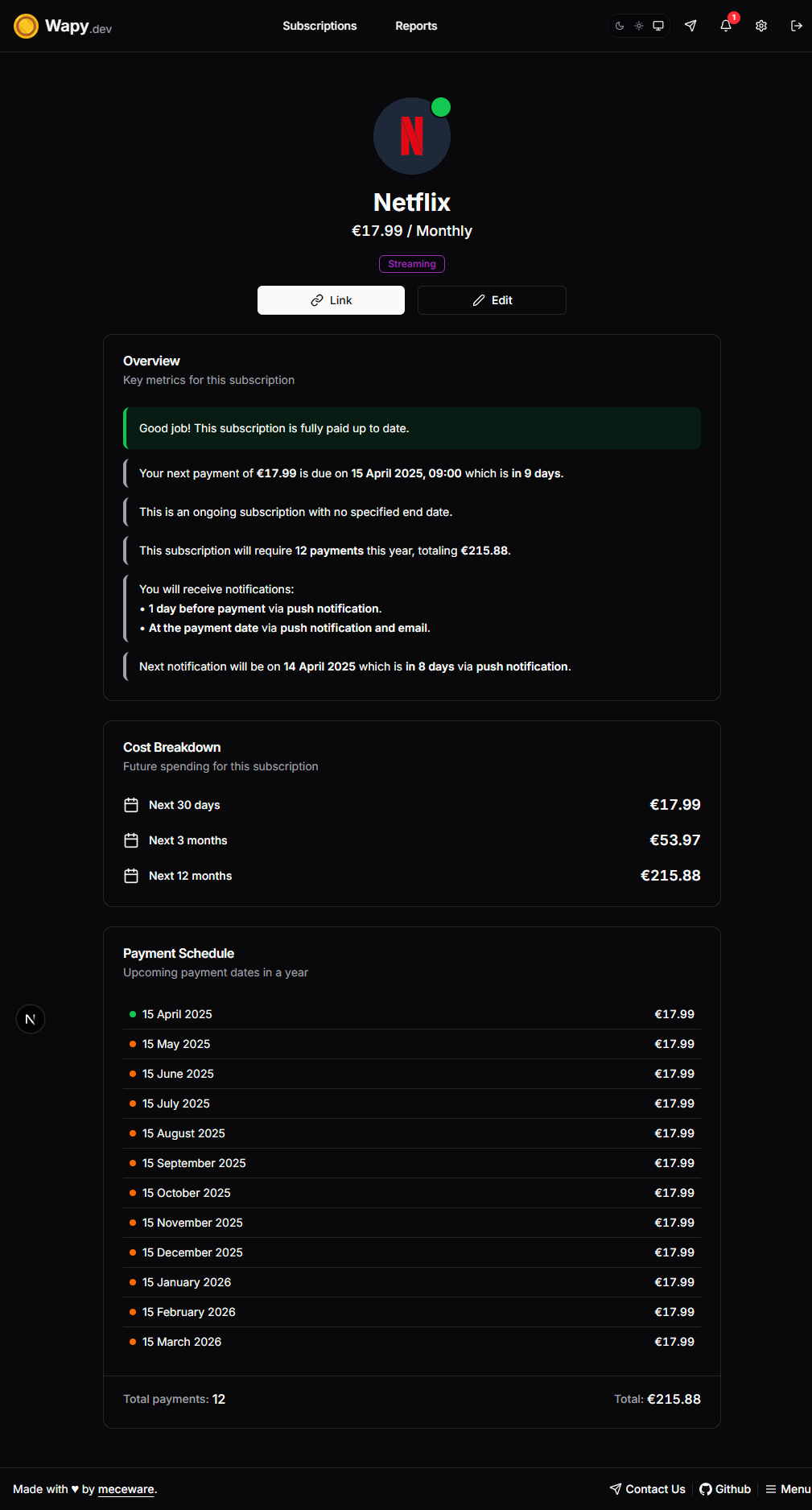 View Subscription Page