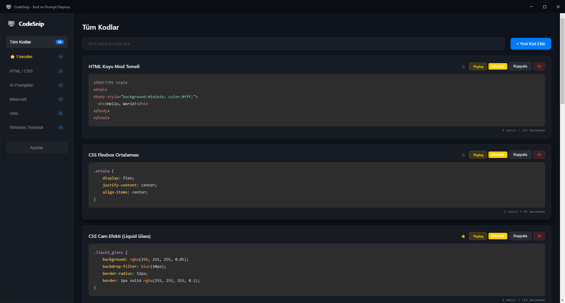 CodeSnip application interface