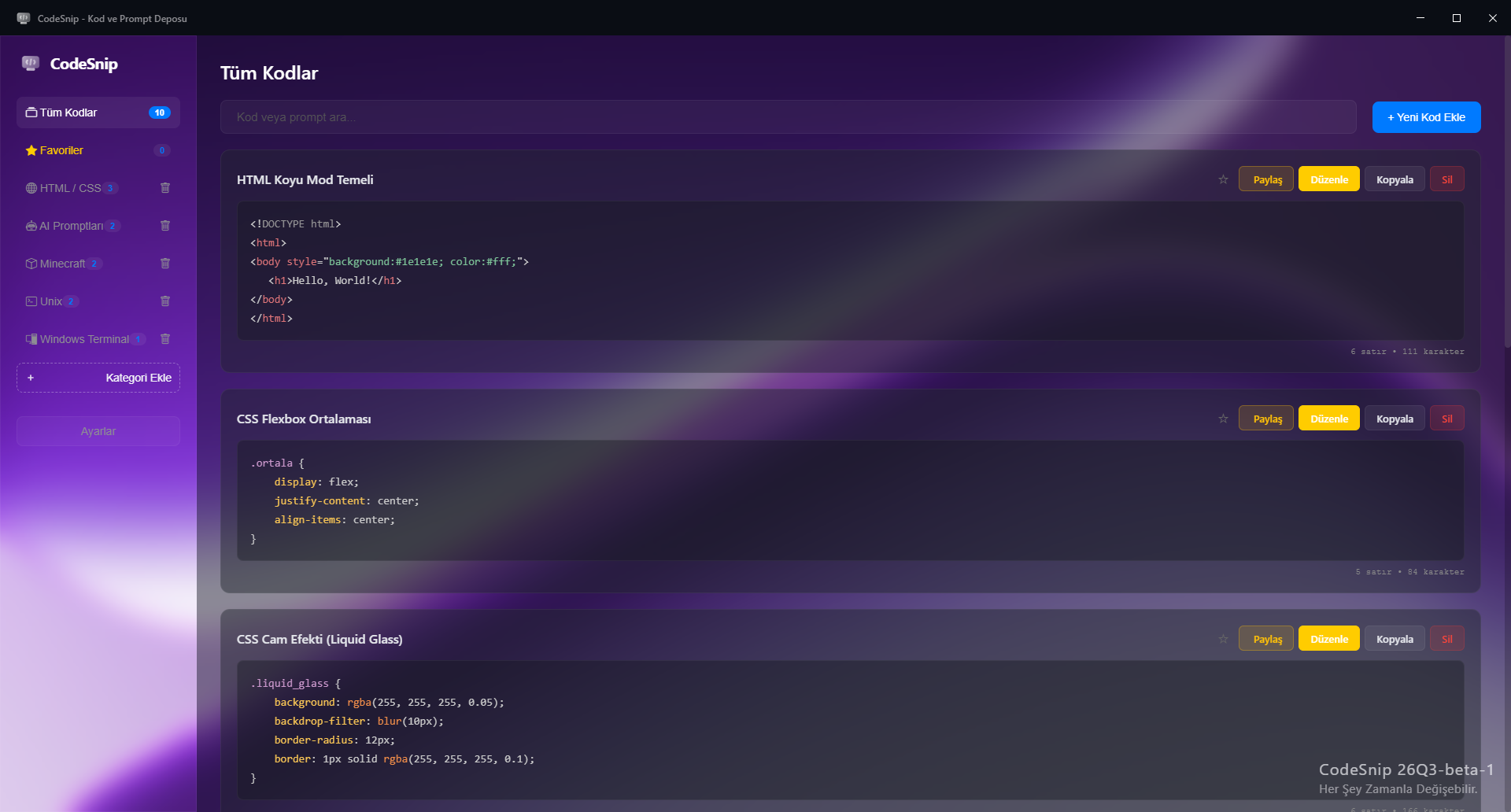 CodeSnip interface screenshot