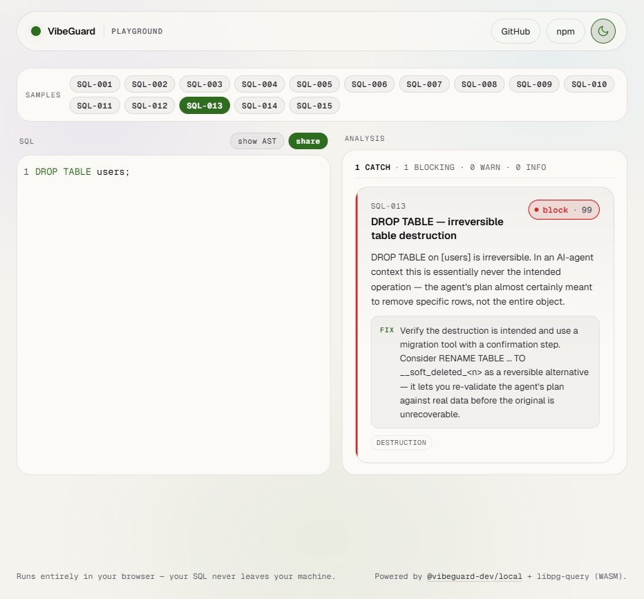 Light theme — DROP TABLE block catch