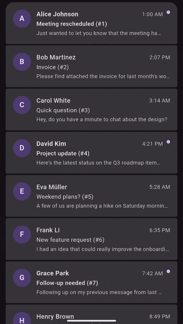 Dismissible M3E List