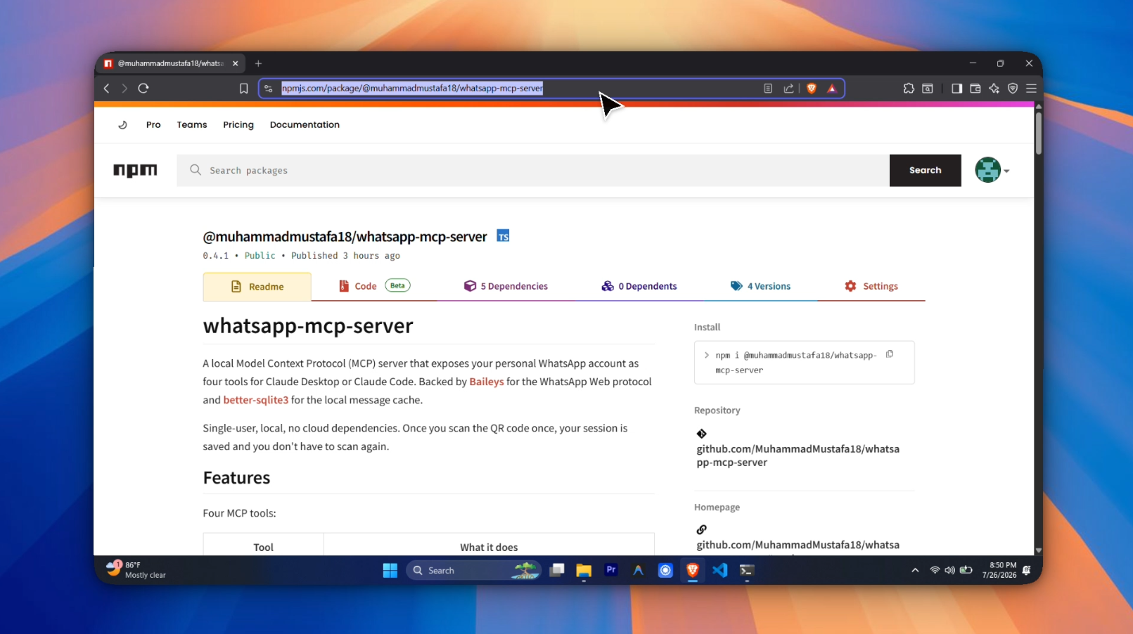 NPM package page