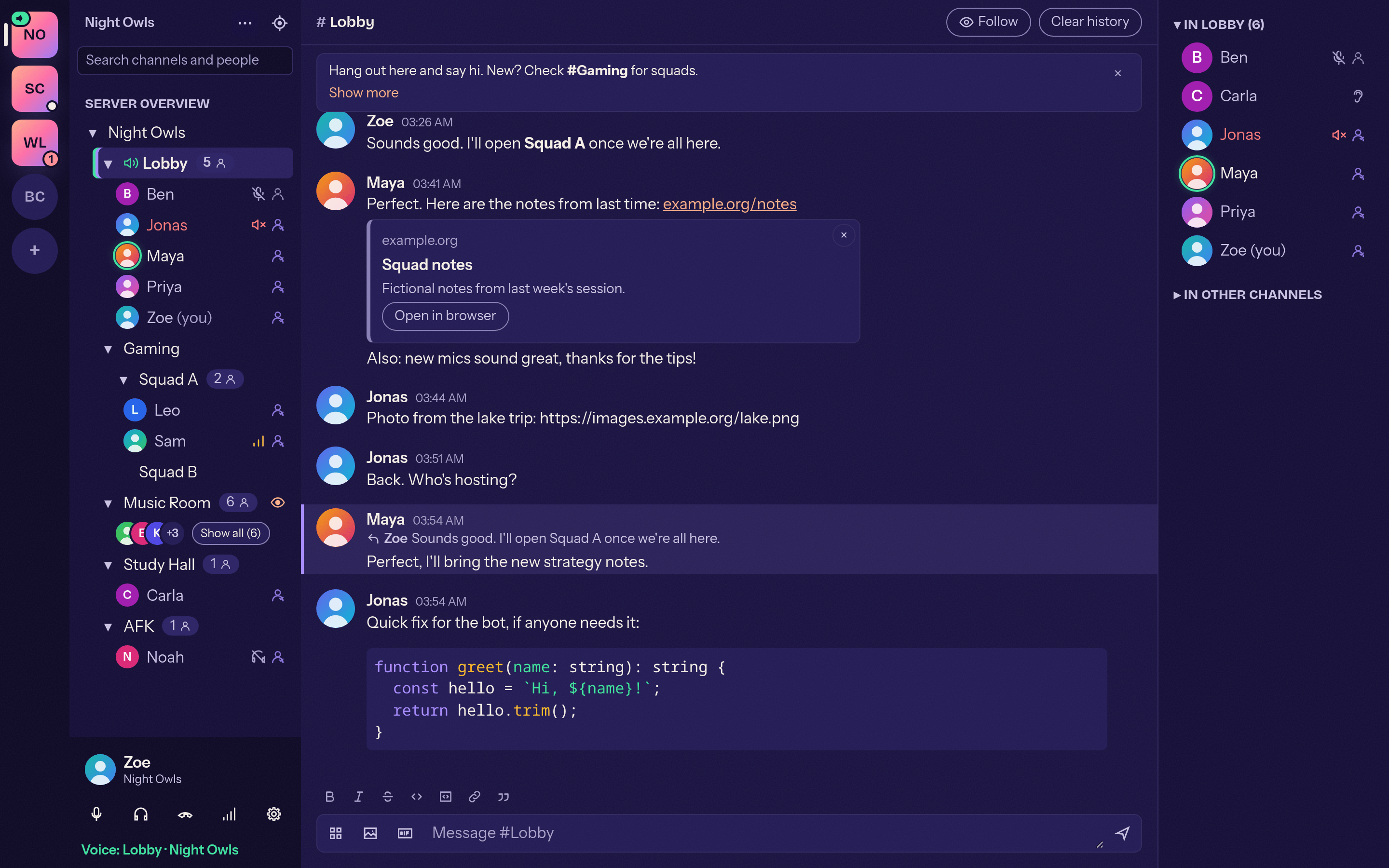 Mumcord main window, dark theme