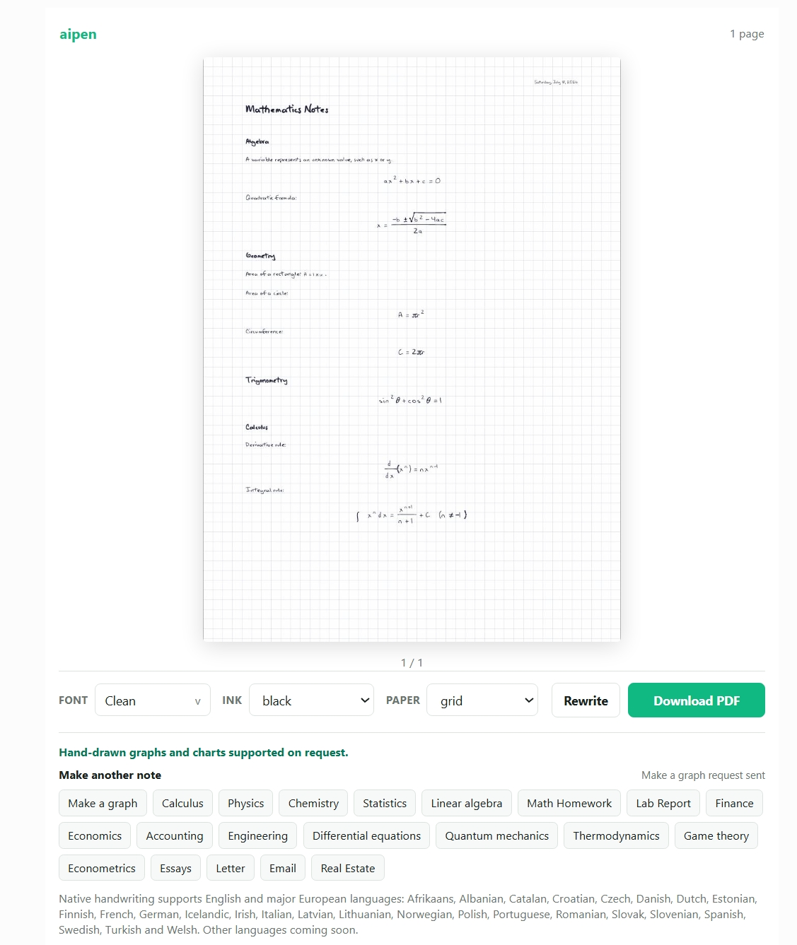 Aipen handwritten mathematics notes preview