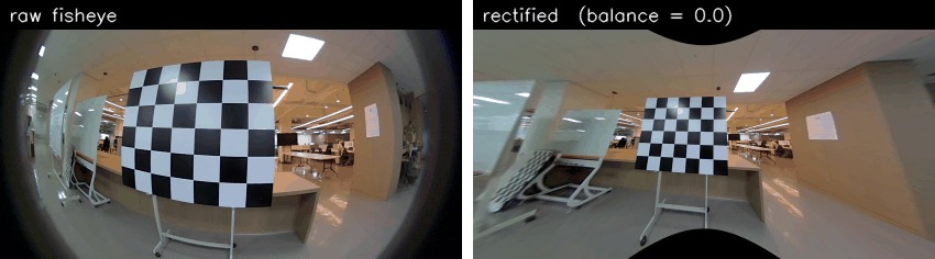 Fisheye rectification, sweeping the balance knob