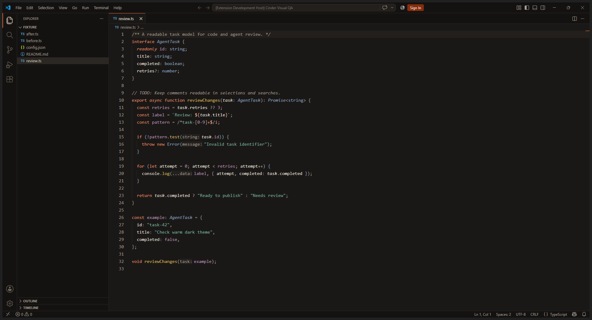 Cinder TypeScript editor