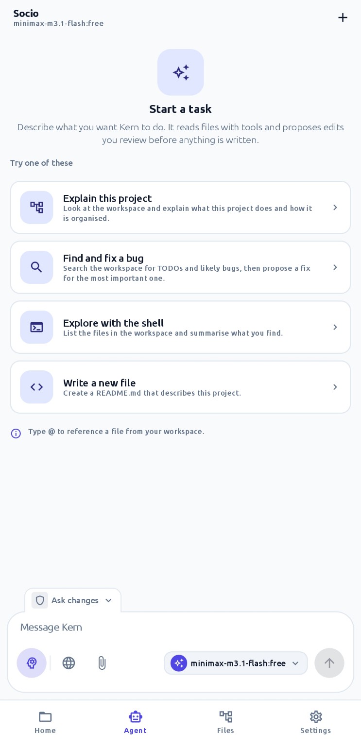 Kern agent chat screen
