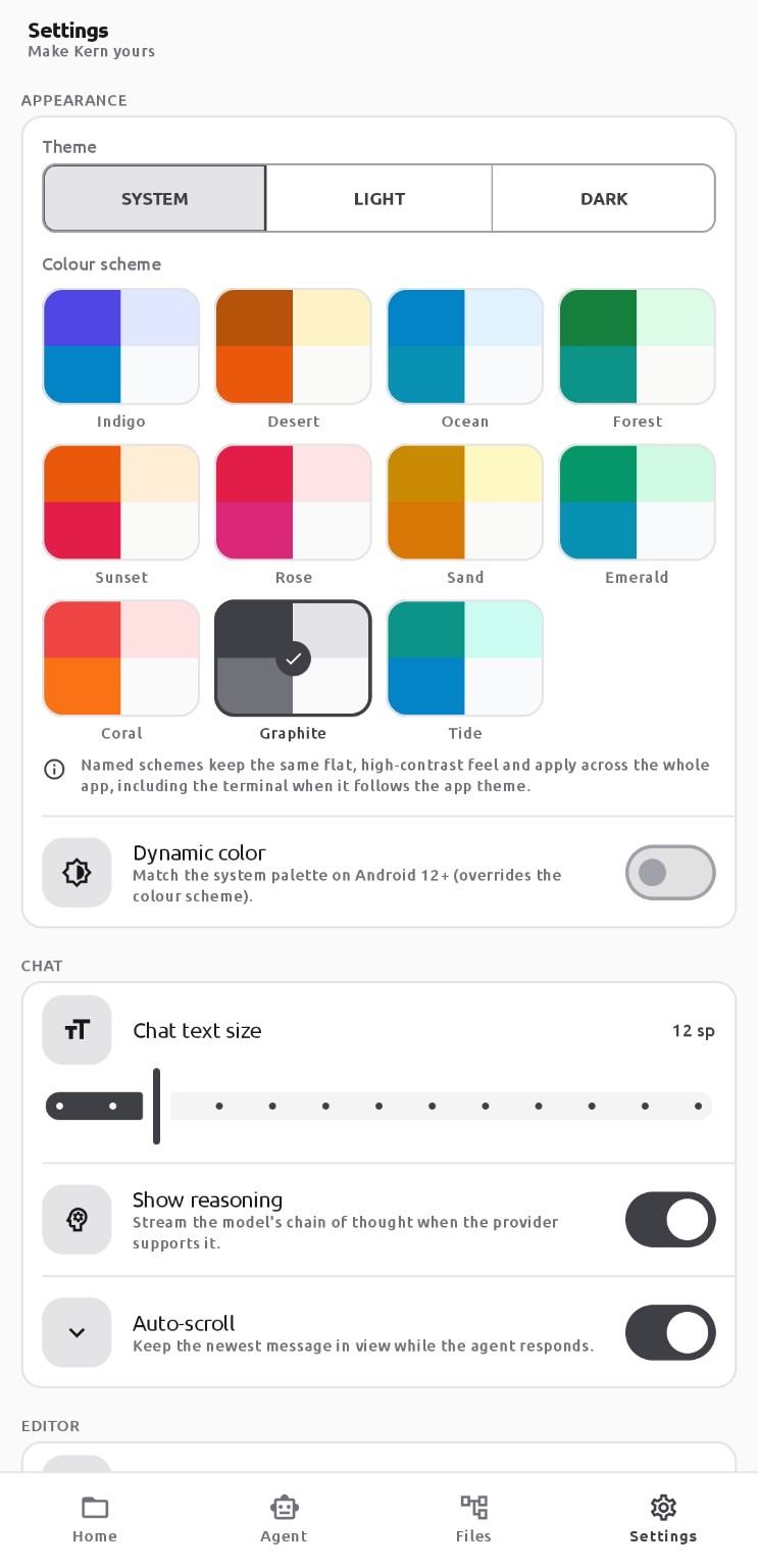Light appearance settings