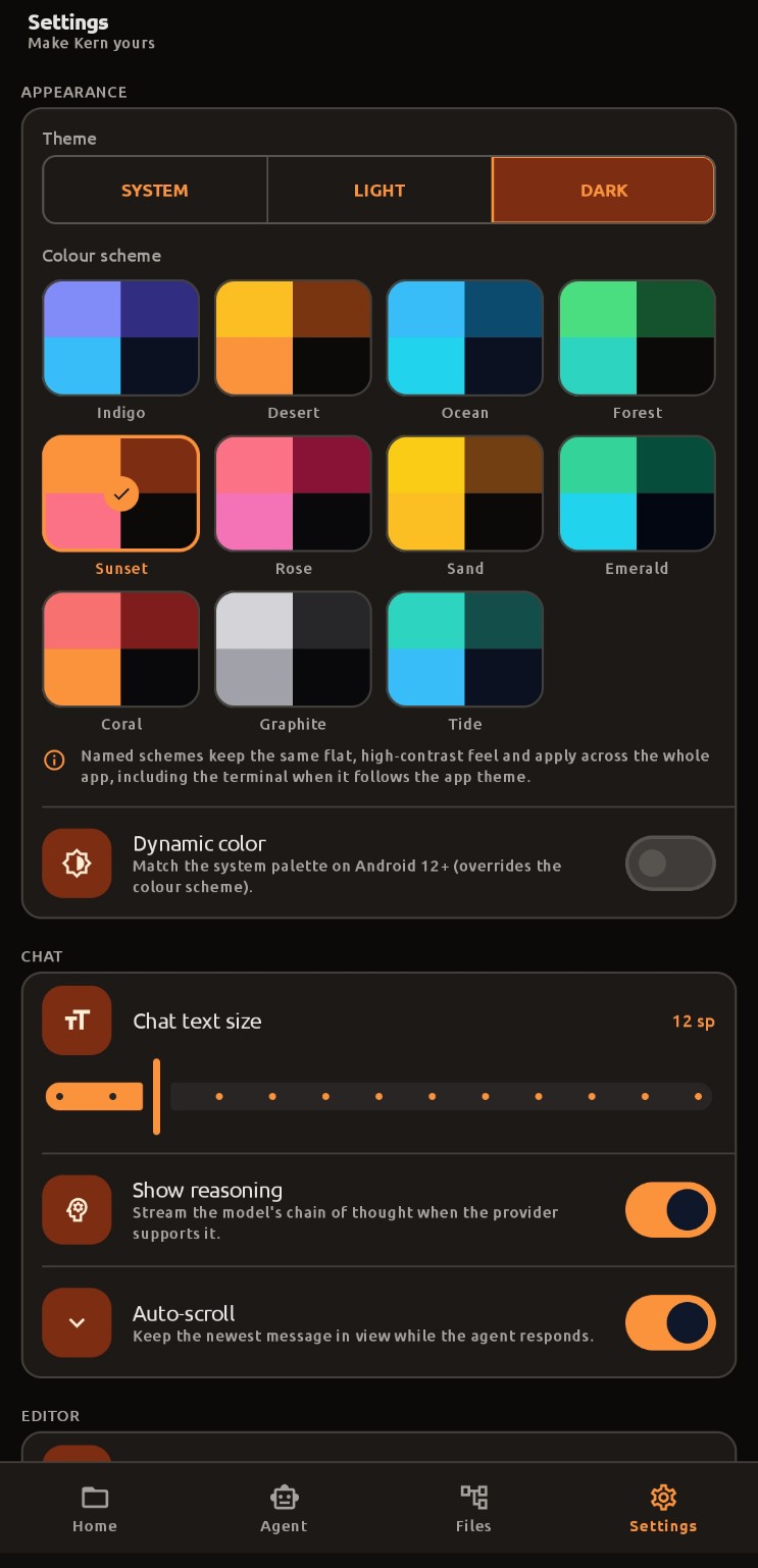 Dark appearance settings