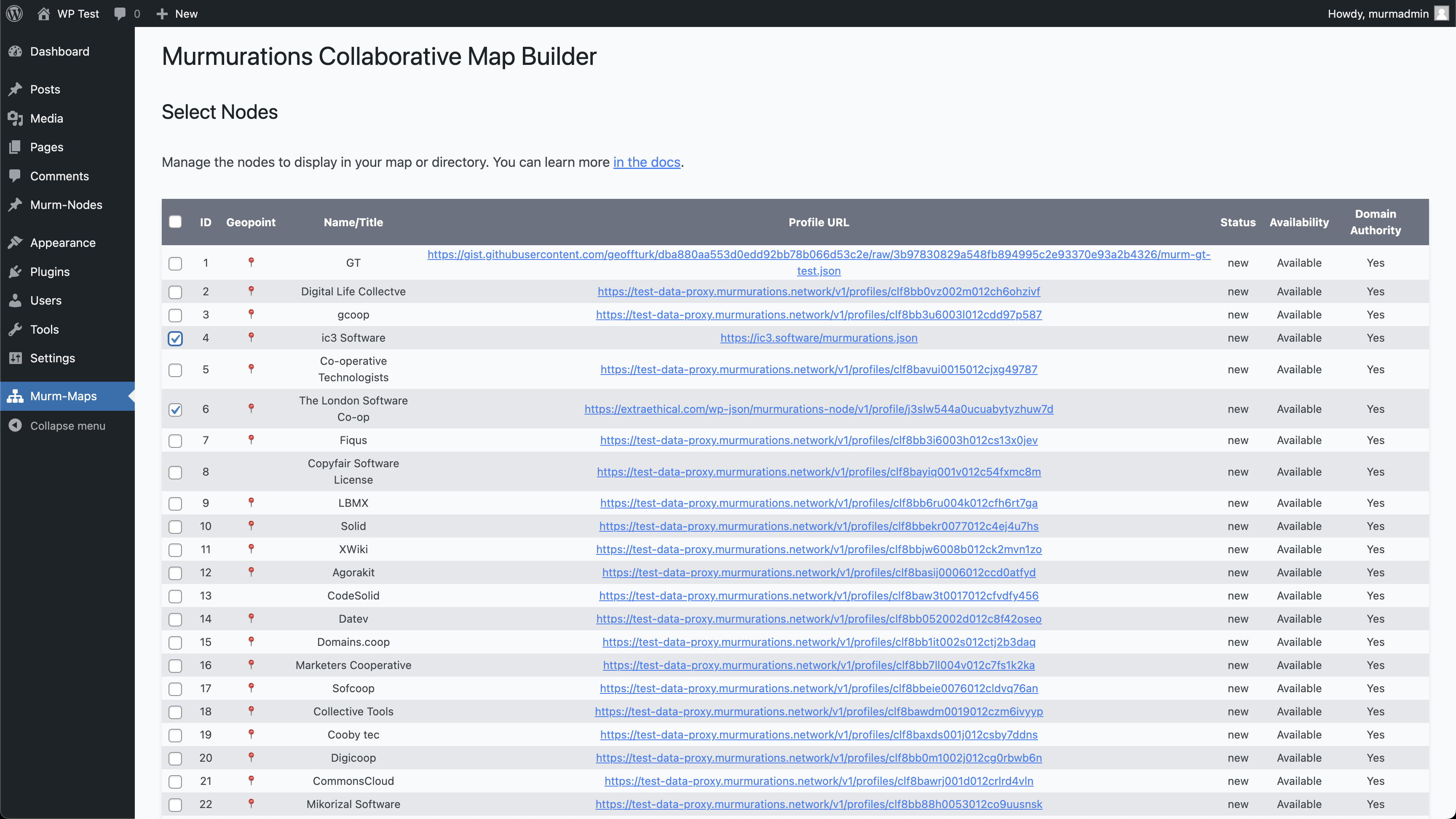 Selecting nodes to display