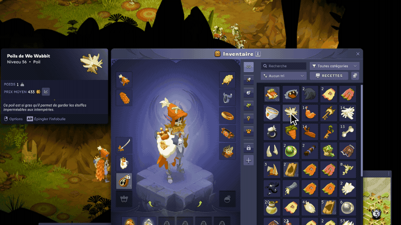 The terminal appears over Dofus with ⌃⌥H, a prompt is typed, and a click on a monster dims it into click-through while Claude keeps working