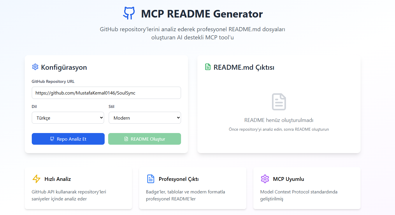 MCP README Generator - Web Arayüzü