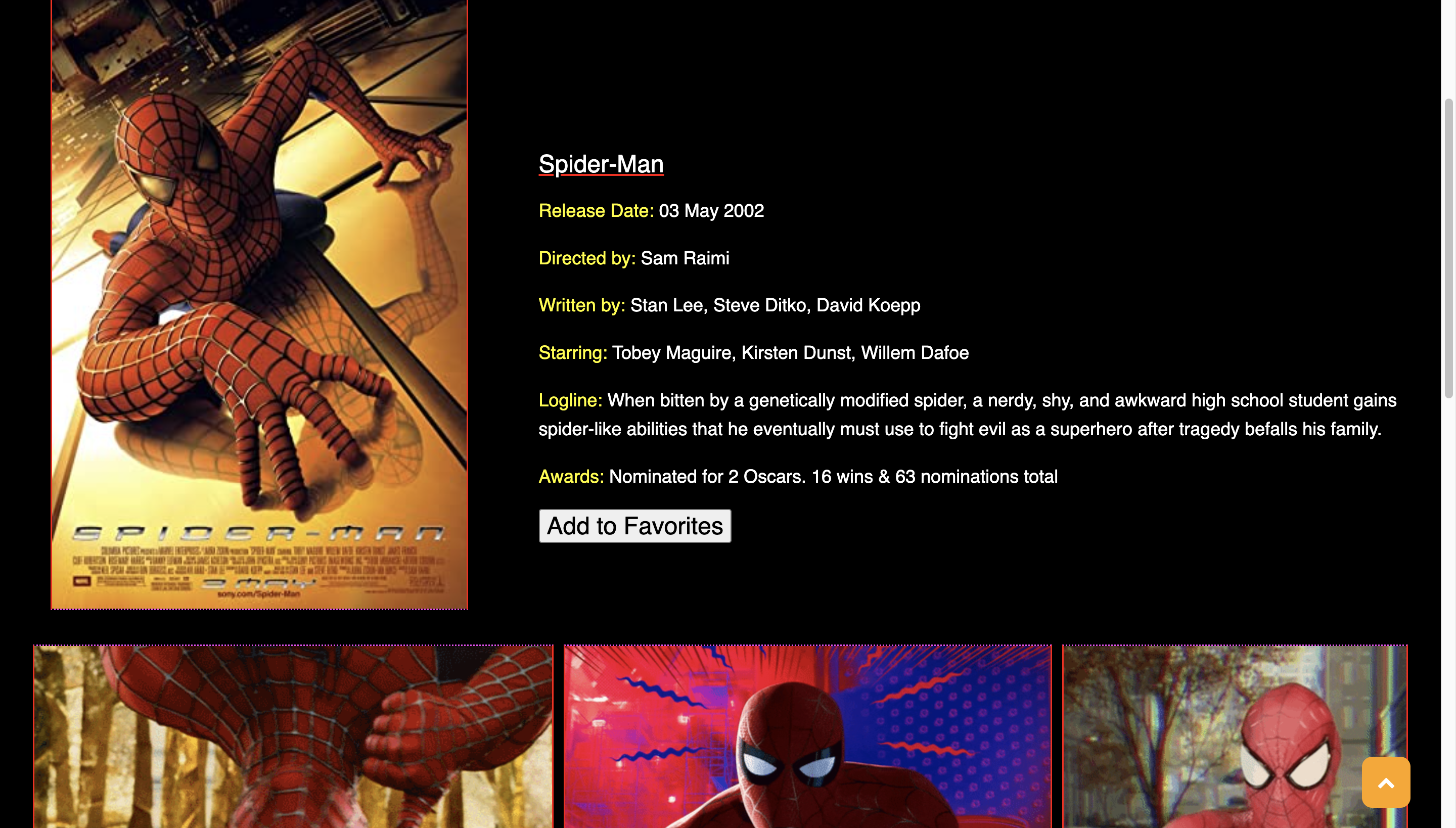 Movie information Page on top