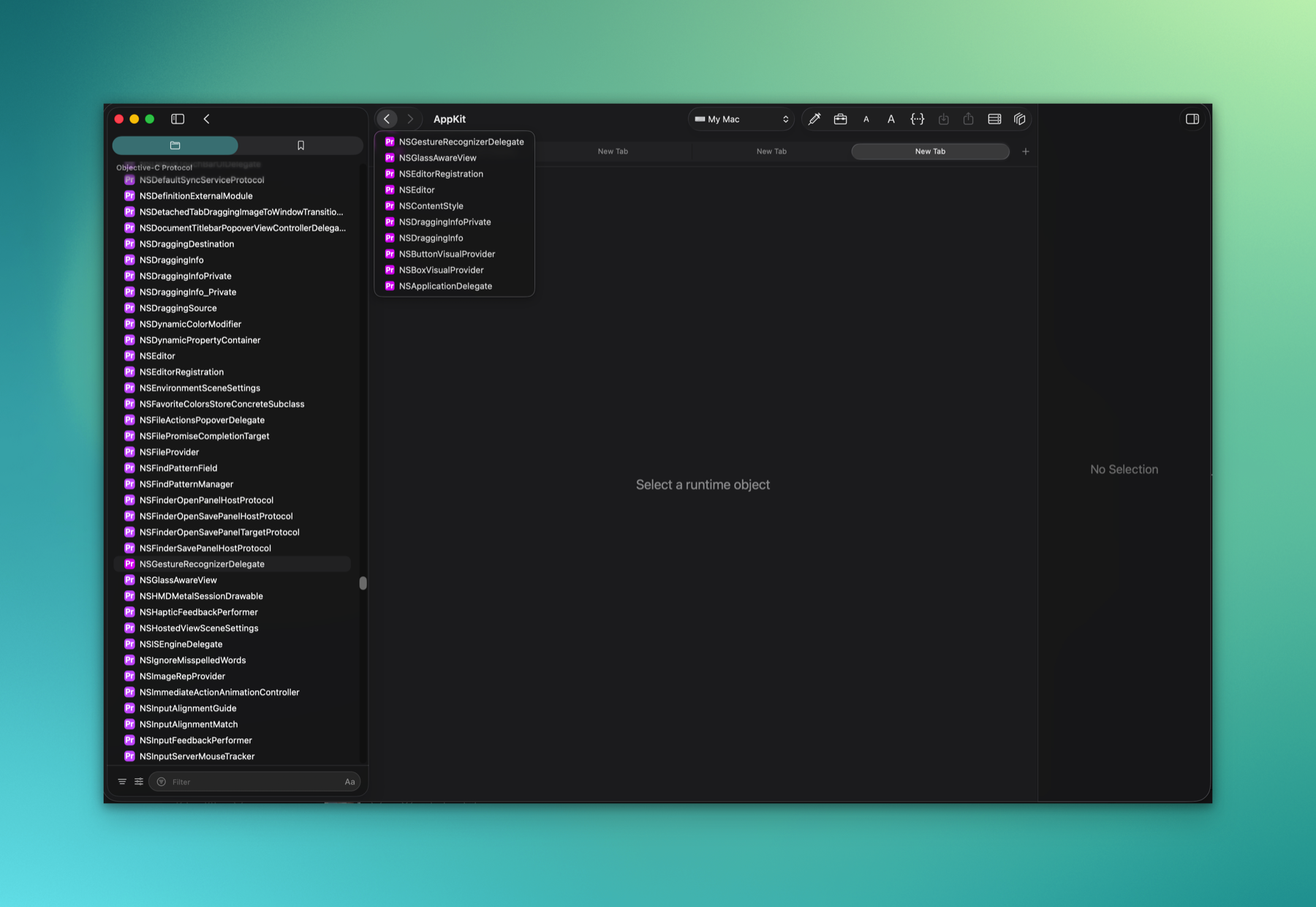 Tabbed windows with the navigation history back menu open
