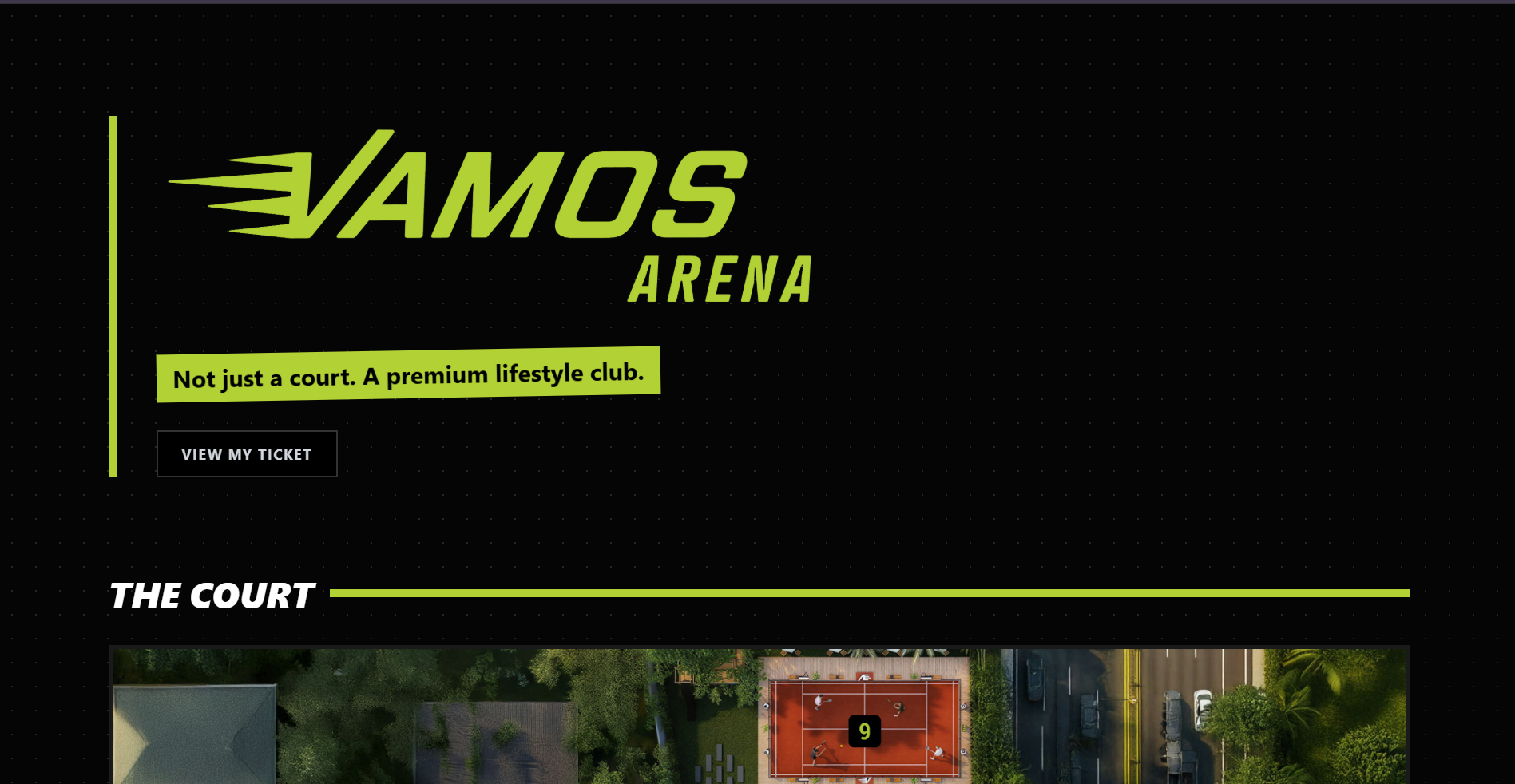 Vamos Arena court booking website landing page