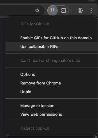 Right-click menu showing Use collapsible GIFs option